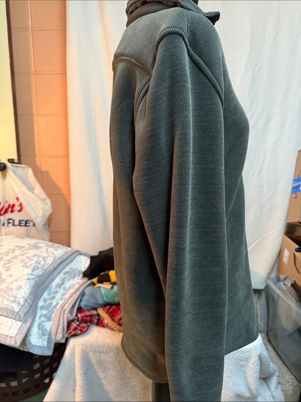 Button-Front Olive Green Ribbed Cardigan Jacket - Picture 4 of 9